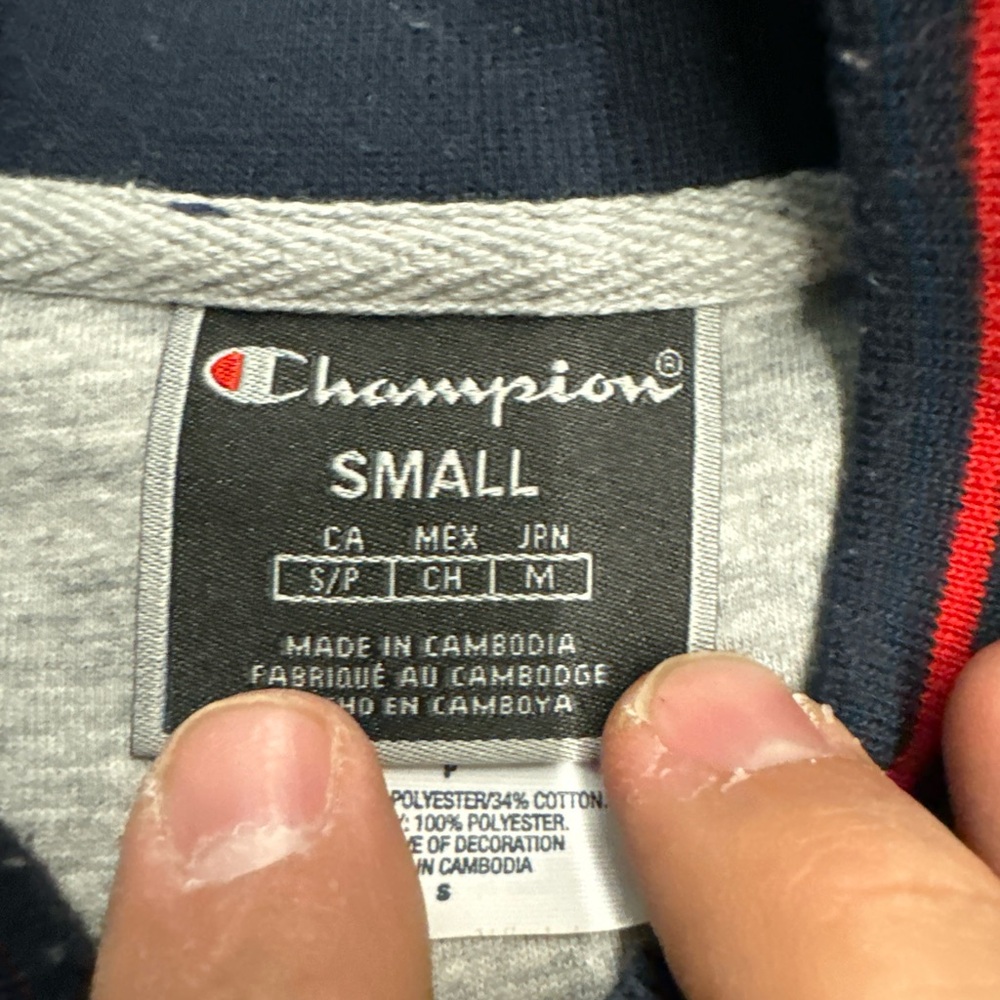 Off-White Sherpa Men's Small Varsity Trim Blue & Red Bomber Champion Jacket - Picture 5 of 8